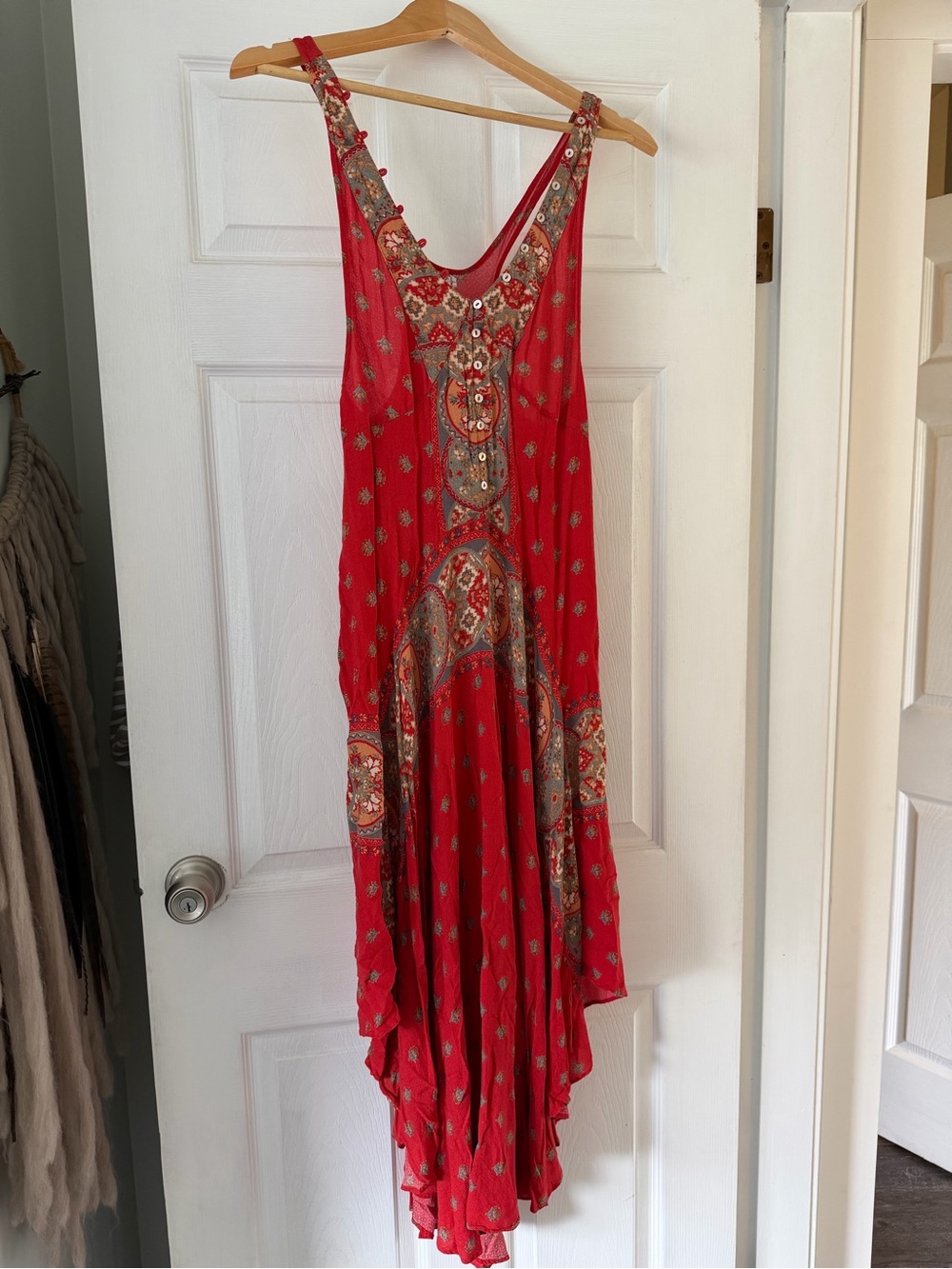 Free People Red Asymmetrical Boho Embellished Maxi Dress